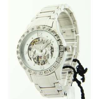 Womens Croton Imperial Steel Skeleton Automatic Crystal Watch 