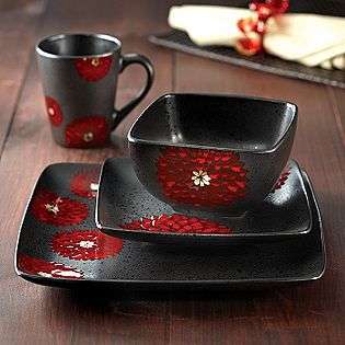 Asiana Red 16 pc Dinnerware set in reactive glaze stoneware  American 