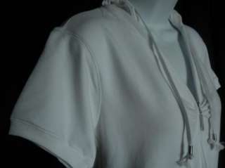 GREEN TEA New White Short Sleeve Shirt Zip Up Hoodie Top Womens Small 