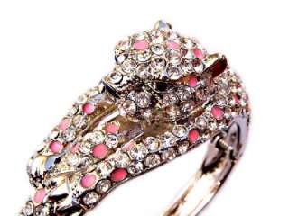 Clear SWAROVSKI Crystal Pink Enamel Leopard BRACELET  