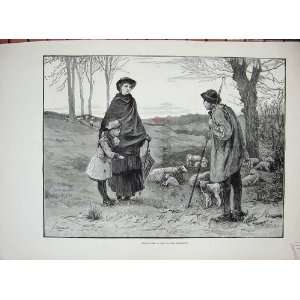   1883 Damaged Print Spring Country Shepherd Sheep Man