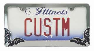 CHROME METAL BUTTERFLY LICENSE PLATE FRAME CAR OR TRUCK  