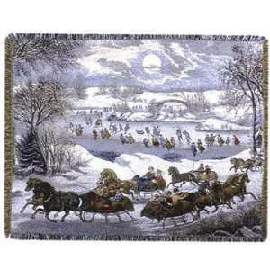  Currier and Ives Central Park in Winter Holiday Tapestry 