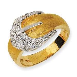  Gold plated Sterling Silver Satin Belt CZ Ring Size 6 