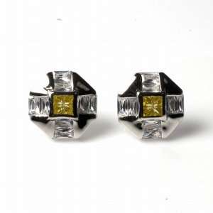   Earrings with Yellow Topaz Square and Clear CZ   13 x 13 mm Jewelry
