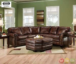 Encore Vintage Bonded Leather Sectional w/ Ottoman Traditional 
