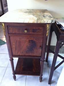 Antique French Inlaid Ormolu Mounted Marble Top Cabinet  