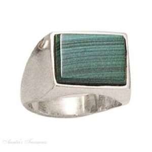 Sterling Silver Mens Malachite Ring Size 12 Jewelry