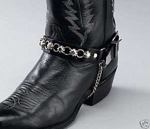 Black Leather Boot Chains   Silver Star Studs and Rings  