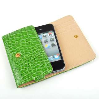   Leather WALLET Case Cover For iPhone 4 4G 3G 3GS 2G Green  