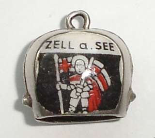 VTG 800 SILVER ENAMEL ZELL A SEE COW BELL TRAVEL CHARM  