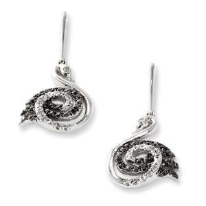   Silver Black and White Diamond Swan Post Dangle Earrings Jewelry