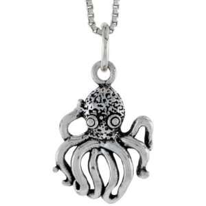 925 Sterling Silver Octopus Pendant (w/ 18 Silver Chain), 11/16 inch 
