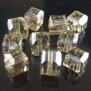 10pcs Faceted Glass Crystal Cube Charm Finding Loose Spacer Bead gray 