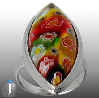   ITALIAN MURANO GLASS MARQUISE 925 STERLING SILVER SOLITAIRE RING L3580