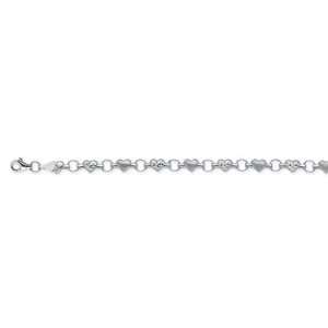   White Gold Heart Diamond Cut Matte Stampato Anklet CleverEve Jewelry