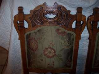 Pair Quartersawn Oak Carved Parlor Chairs Sidechairs green flower 