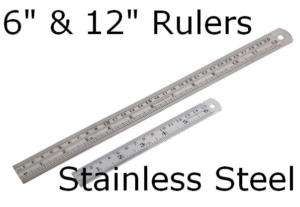 12 300mm & 6 150mm Stainless Steel Metal Ruler Rule  
