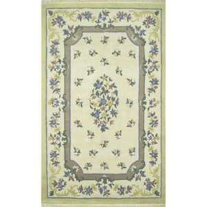  French Country 2001 Aubusson Ivory / Yellow Floral Rug 