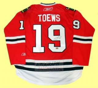 Chicago Blackhawks jersey autographed by Jonathan Toews. The jersey is 