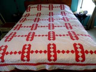 Wonderful Antique Hand Sewn Red & White Quilt 86x72 Jacobs Ladder 