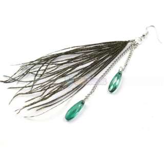 Stylish Pretty Peacock Feather Silk hang Style Dangle Eardrop Earrings 