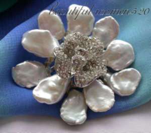 45MM lamina white keshi reborn pearl pendant /brooch  