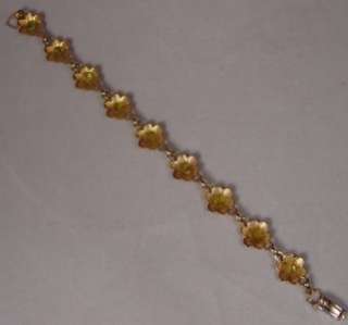Vtg Gold Flower Link Bracelet Polished Peridot Stone Centers Germany 7 