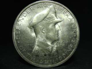 1947s PHILIPPINES GEN. DOUGLAS MACARTHUR one peso silver coin 38mm VF+ 