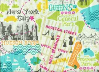NEW YORK CITY BOROUGHS MAP ON WHITE Cotton Quilt Fabric  
