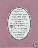   LAW Mom Frm SON IN LAW Wed Your DAUGHTER verses poems plaques  