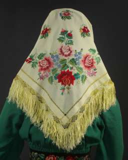   Polish Folk Costume embroidered shawl kerchief ethnic peasant POLAND