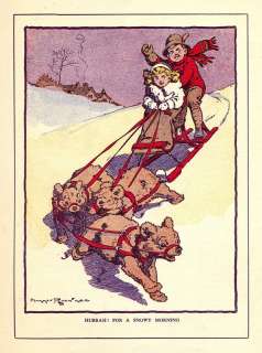 Harry Rountree book page, Bears pull sleigh, snow  