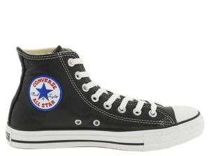 CONVERSE ALL STAR MENS CHUCK TAYLOR LEATHER BLACK/WHITE HI TOP #1S581 