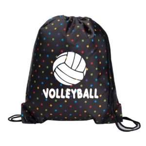  Black Volleyball Polka Dot Backpack Drawstring BLACK 