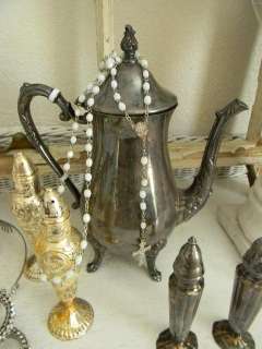   Vintage Silver Teapot + 2 pr. Silver Salt~Pepper Shakers~Vases  