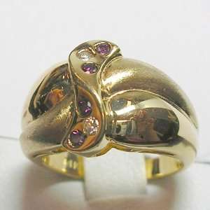 14K Yellow Gold Purple and White Diamond Ring Jewelry