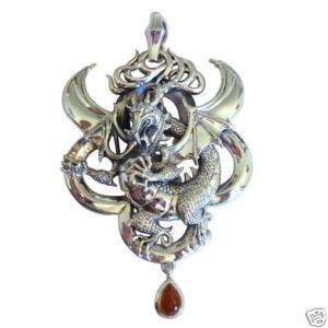 925 Sterling Silver Large Dragon Pendant Necklace  