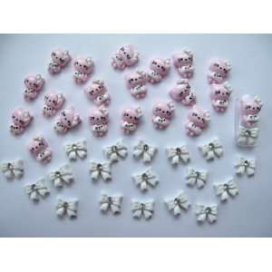  Nail Art 3d 40 Pieces Pink/White Hello Kitty & Bow for Nails 