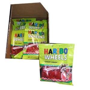 Haribo Gummi Candy, Strawberry Licorice Wheels, 5 ounce Bags (Pack of 