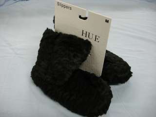   Hue Furry Bootie Slippers Bedroom Shoes Black Size Medium #606  