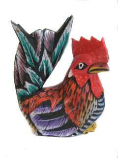 Handpainted Wooden Rooster & Hen   Wood Chicken Statue   Set of 2 