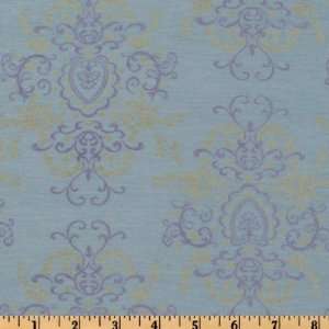   Flocked Flourish Blue/Tan Fabric By The Yard Arts, Crafts & Sewing