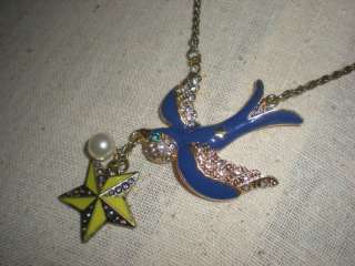 Betsy Johnson Blue Swallow W Star & Pearl Necklace/NWT  