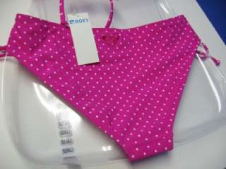 ROXY BIKINI BOTTOMS ONLY SWIMSUIT NEW PINK DOTS L or XL NEW TIES