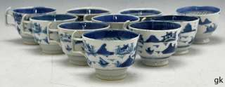   of 10 Antique Chinese Porcelain Tea Cups Blue & White Canton Late 1700
