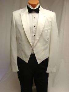36XL White Tuxedo Tailcoat Vintage Peak Tux Tails Coat  