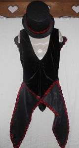 GIRLS Black Velour Bodysuit Tails+Hat Dance Costume~MA  