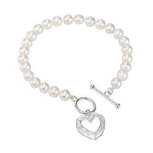  Diamond Heart Cultured Pearl Bracelet Jewelry