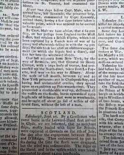 1779 Newspaper JOHN PAUL JONES Battle of Stono Ferry REVOLUTIONARY WAR 